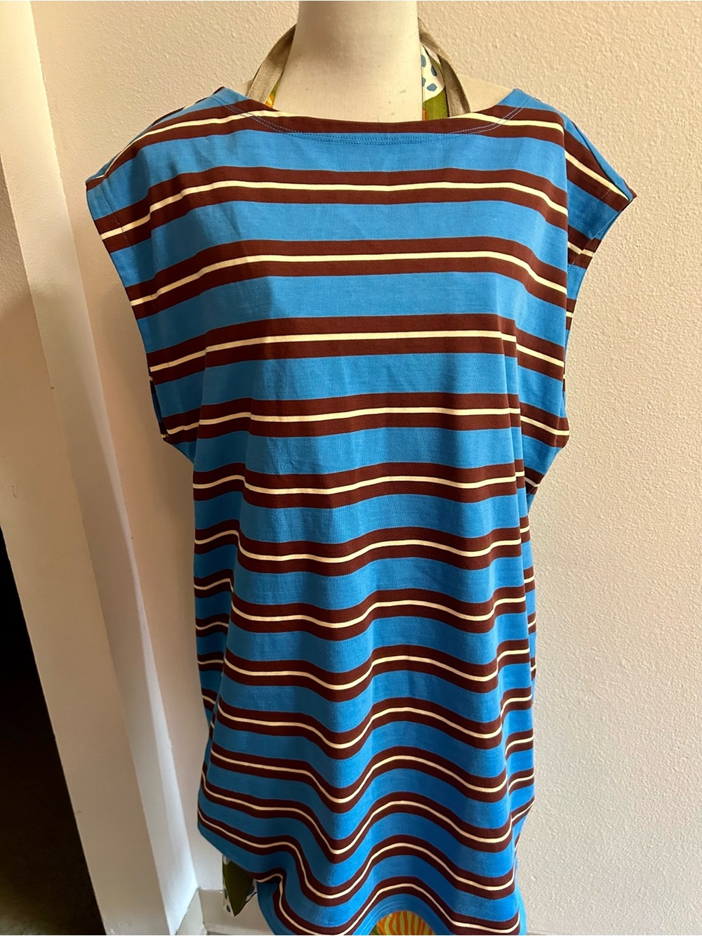 J. Crew Striped Blue and Brown Sleeveless jersey dress sz XL